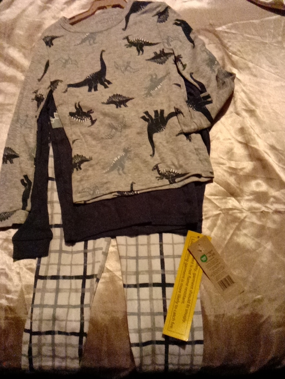 Kids Dinosaur Three-Piece Pajama Set - Gray & Navy